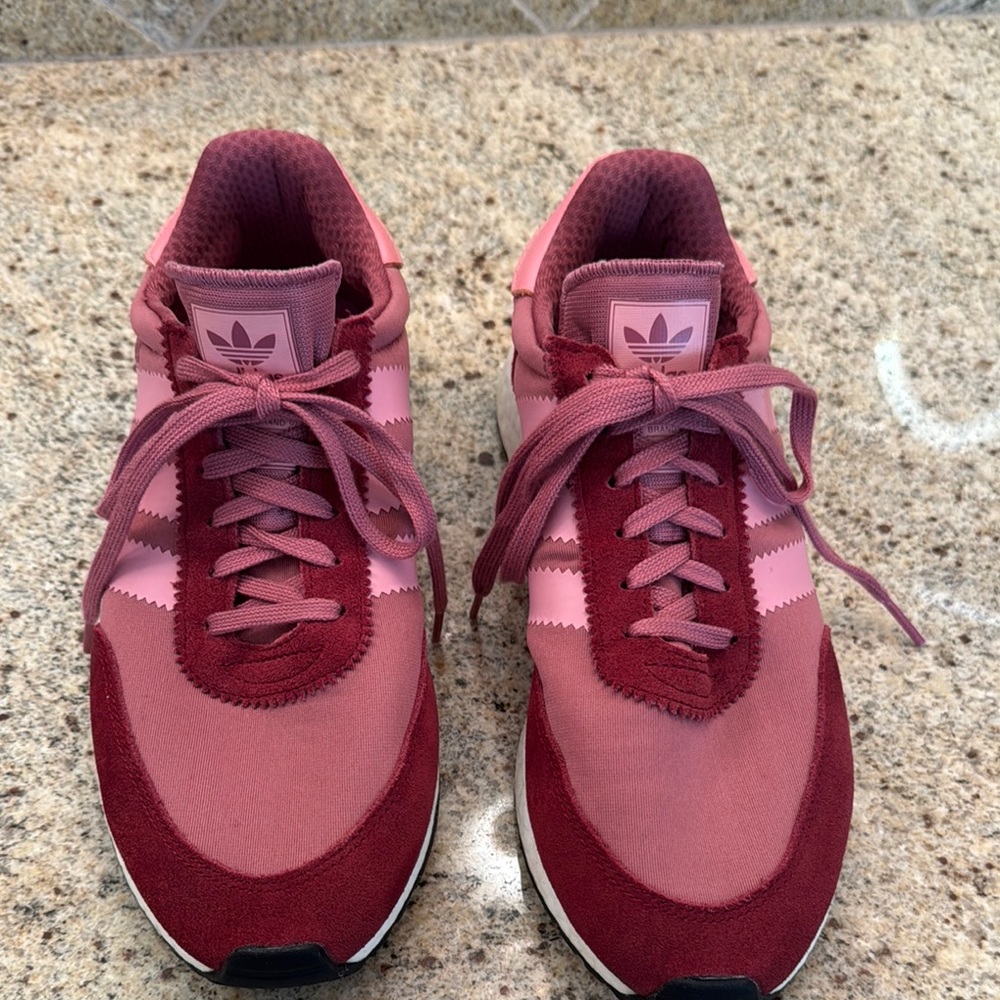 Adidas Pink and Red Sneakers with Suede Finish